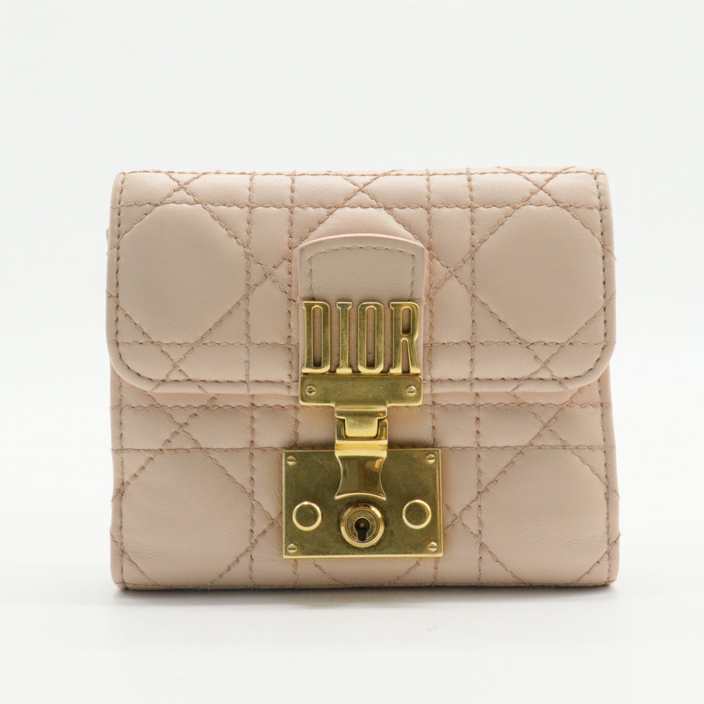 Powder Pink Cannage Leather Dioraddict French Wallet
