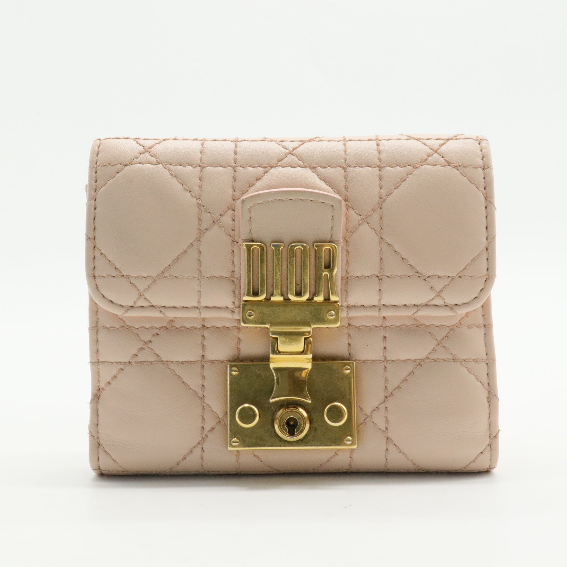 Powder Pink Cannage Leather Dioraddict French Wallet