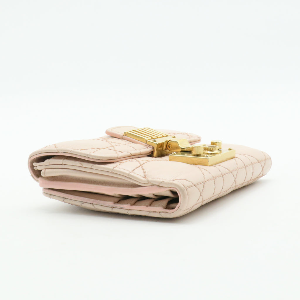 Powder Pink Cannage Leather Dioraddict French Wallet