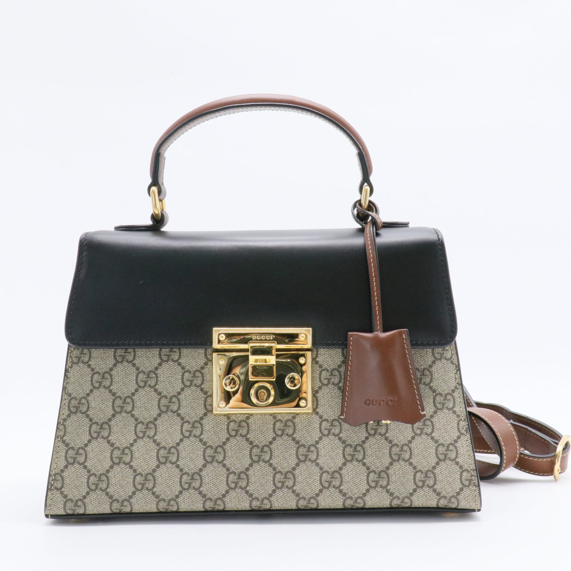 Padlock Top Handle Bag GG Coated Canvas and Leather Small