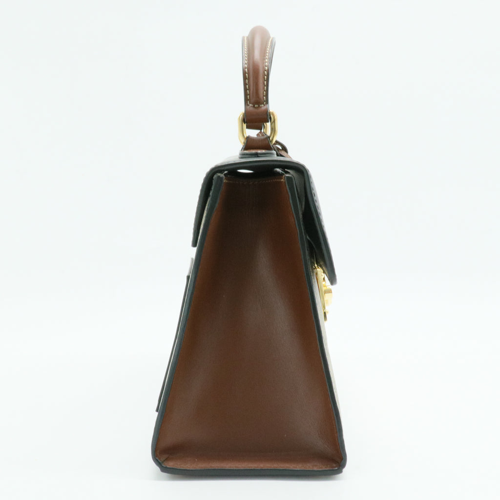 Padlock Top Handle Bag GG Coated Canvas and Leather Small