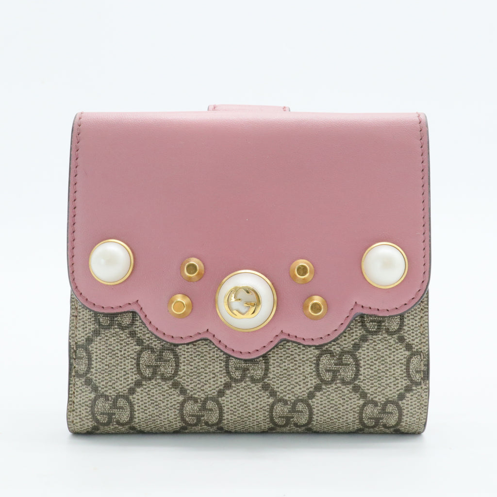 Pearly Peony French Wallet GG Coated Canvas and Leather Compact