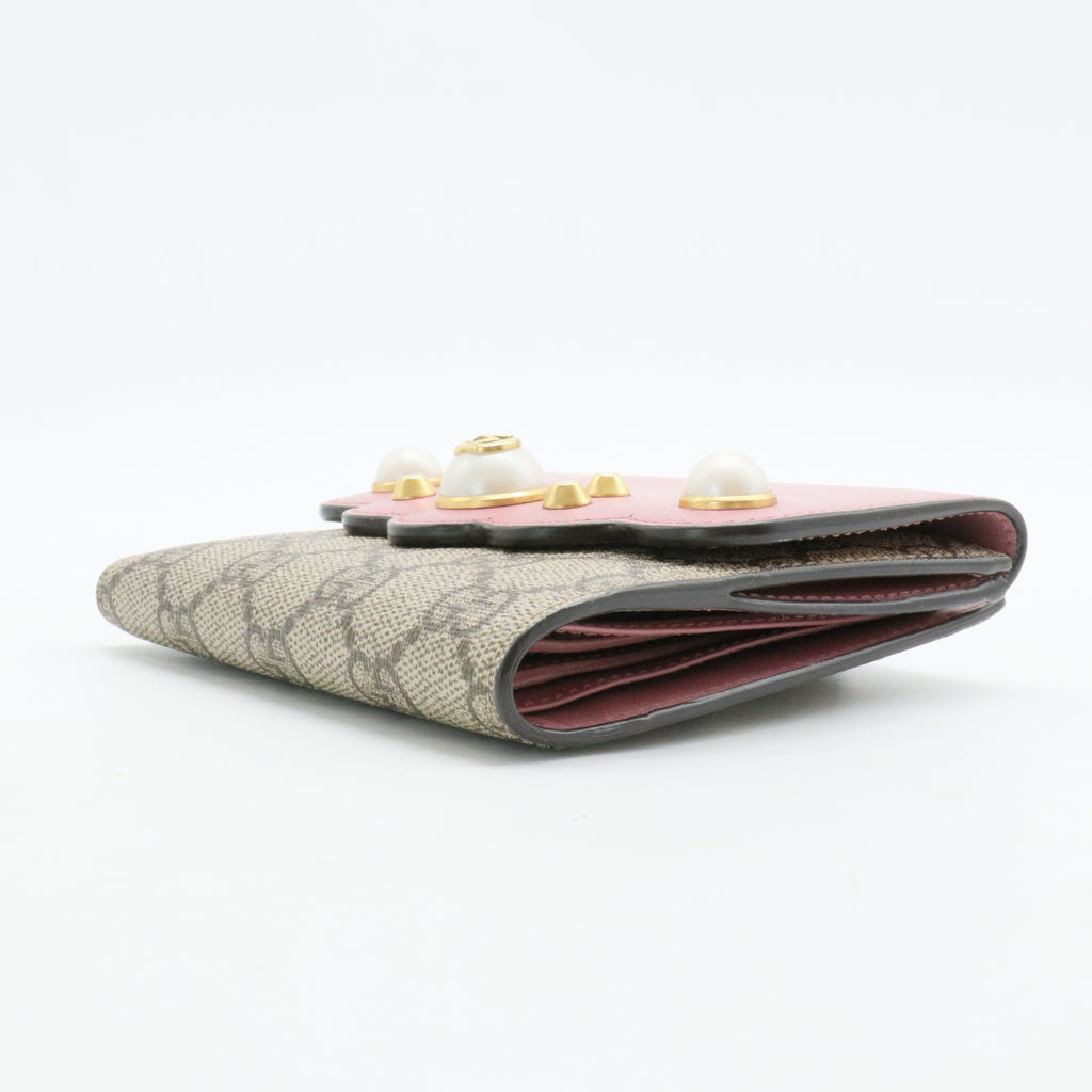 Pearly Peony French Wallet GG Coated Canvas and Leather Compact