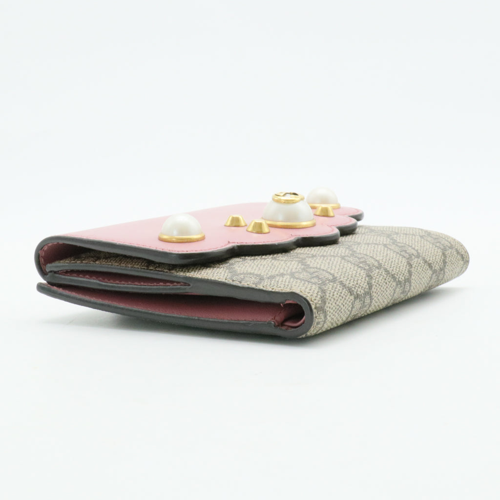 Pearly Peony French Wallet GG Coated Canvas and Leather Compact