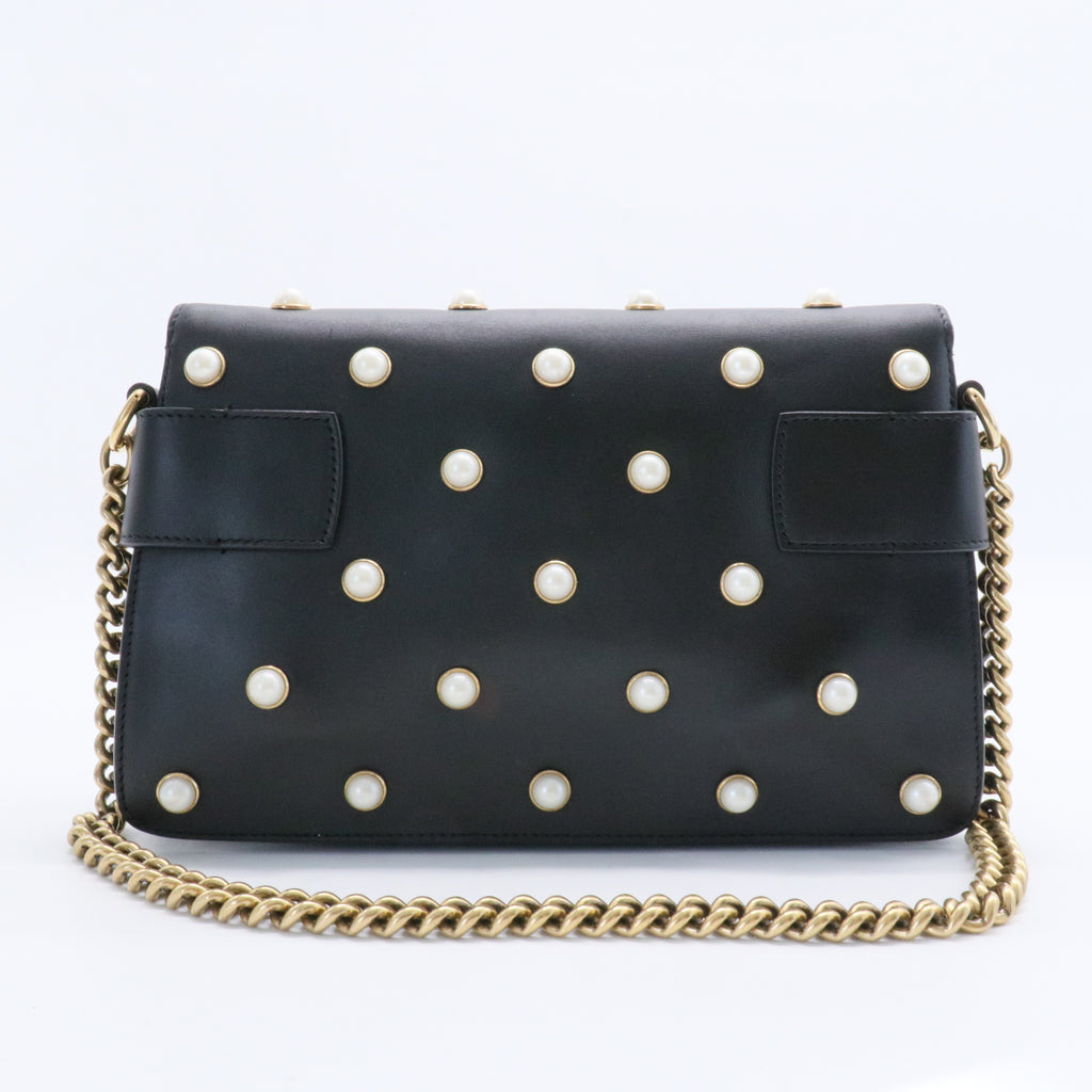 Pre-owned GUCCI Leather Shoulder Bags Broadway Pearly Bee Shoulder Bag Embellished Leather Black