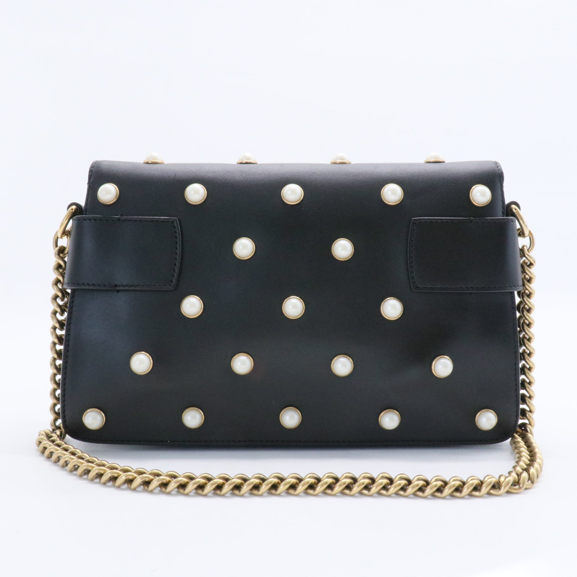 Pre-owned GUCCI Leather Shoulder Bags Broadway Pearly Bee Shoulder Bag Embellished Leather Black