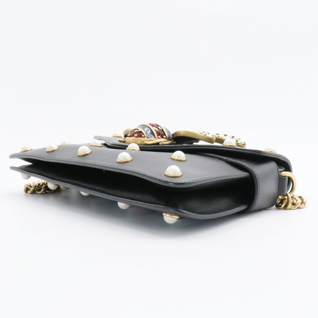 Pre-owned GUCCI Leather Shoulder Bags Broadway Pearly Bee Shoulder Bag Embellished Leather Black