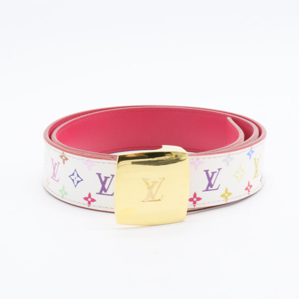 Reversible Multicolore Canvas Gold Buckle Belt Blanc 85