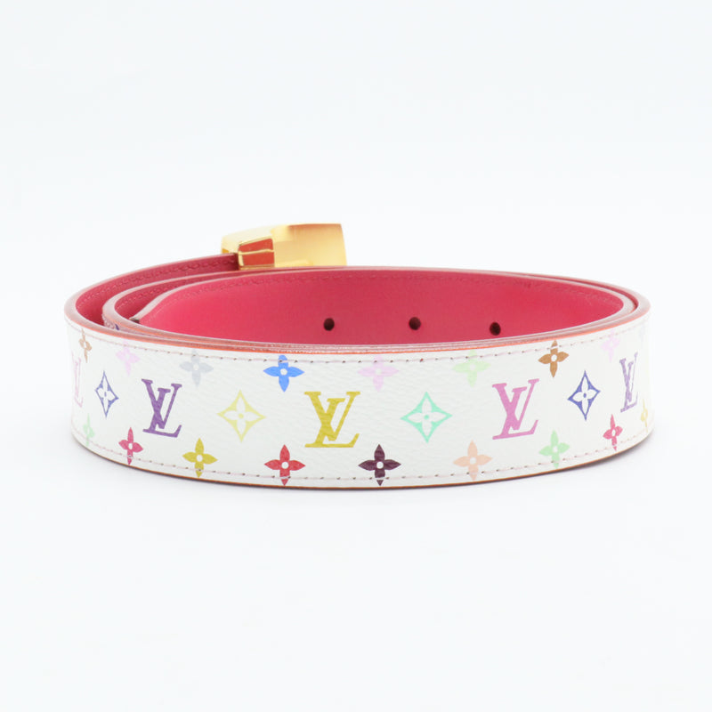 Reversible Multicolore Canvas Gold Buckle Belt Blanc 85