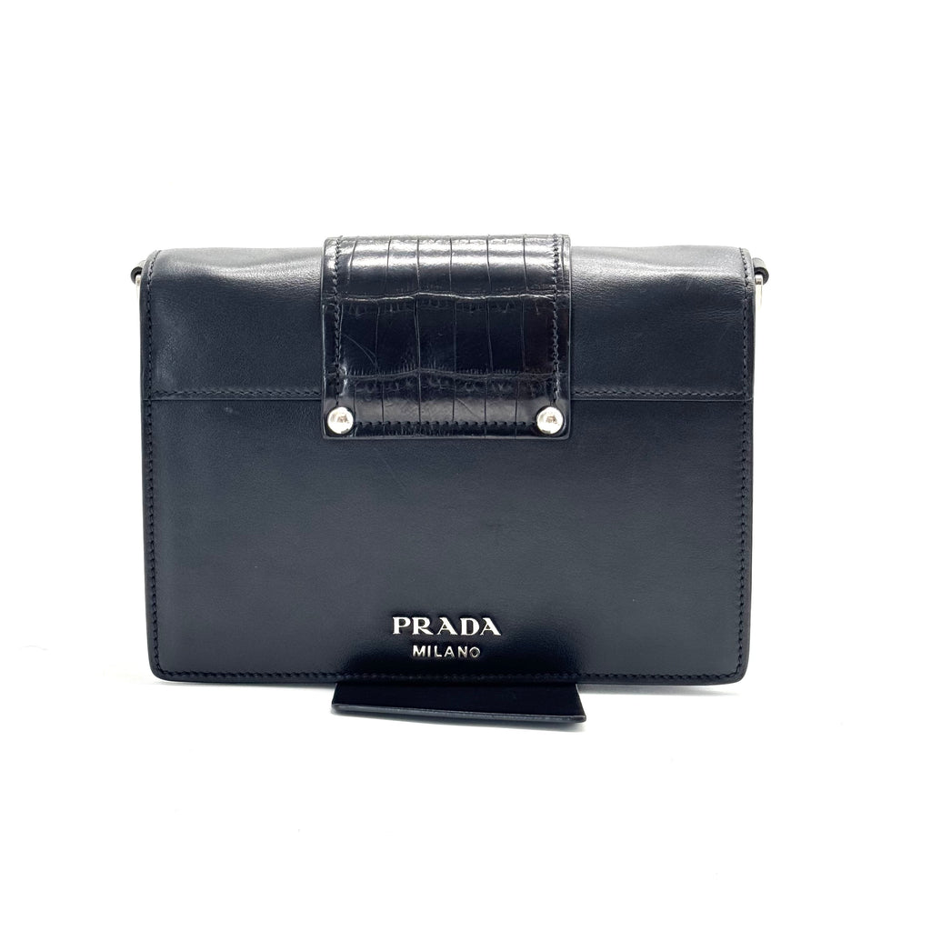Crystal Ribbon Shoulder Bag City Calf and Crocodile Embossed Leather Small