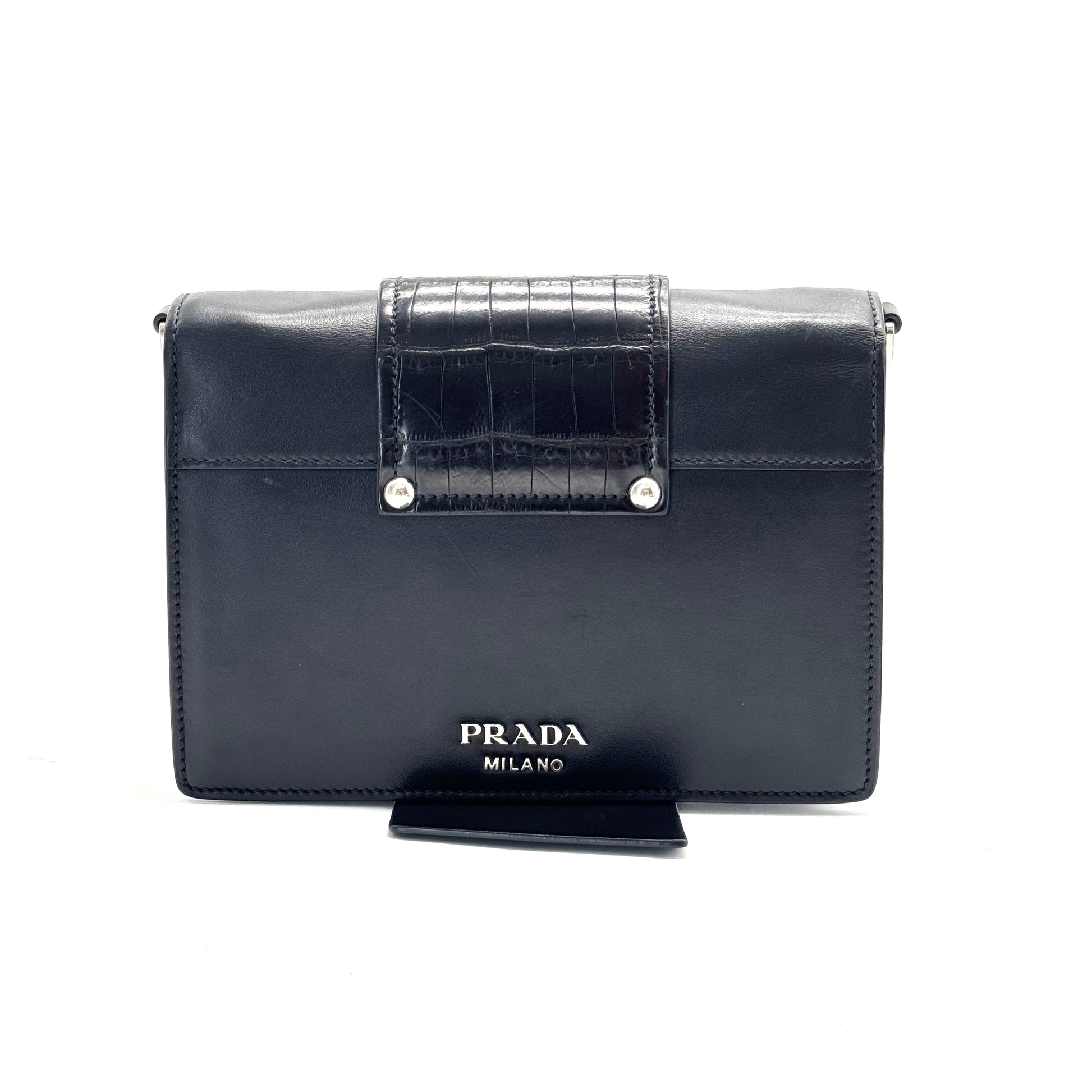 Crystal Ribbon Shoulder Bag City Calf and Crocodile Embossed Leather Small