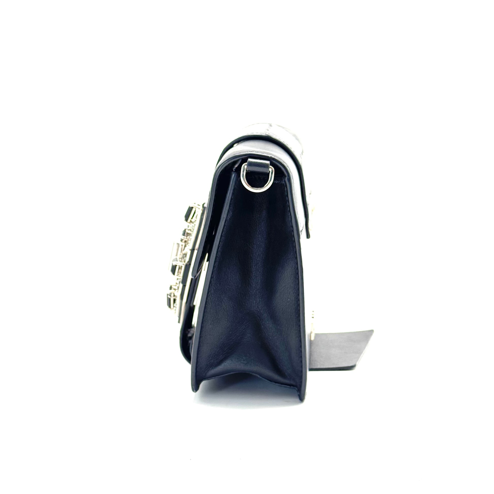 Crystal Ribbon Shoulder Bag City Calf and Crocodile Embossed Leather Small
