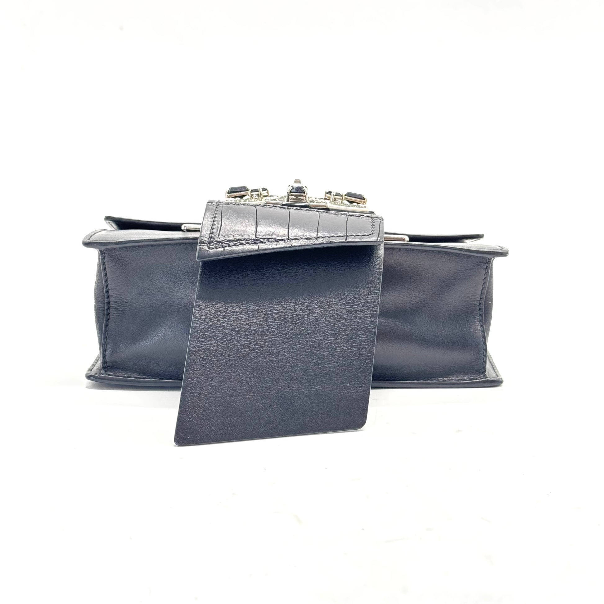 Crystal Ribbon Shoulder Bag City Calf and Crocodile Embossed Leather Small