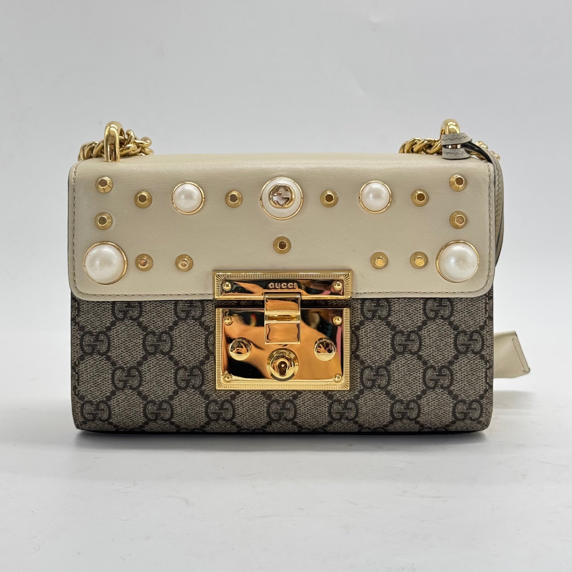 GG Supreme Pearl Embellished Padlock Bag