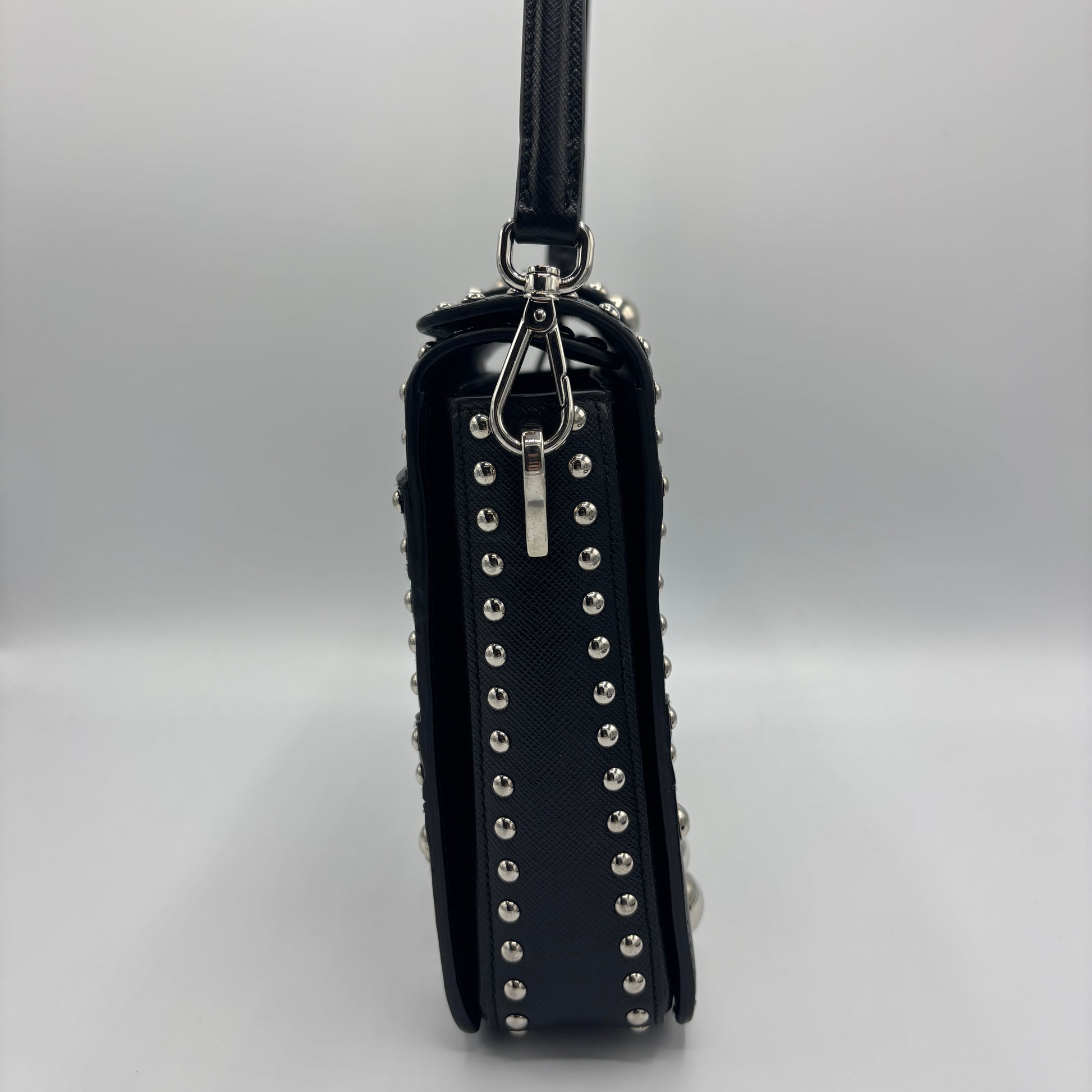 Turn Lock Shoulder Bag Studded Saffiano Leather Small