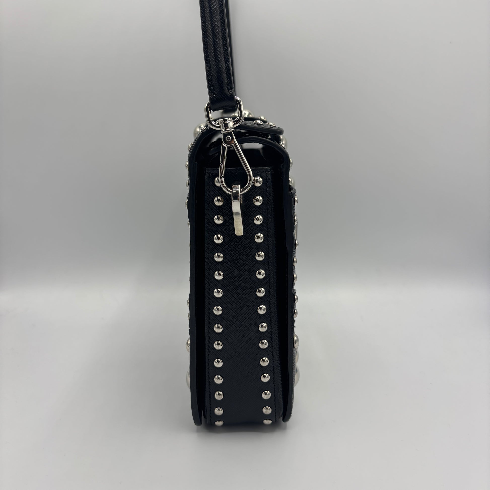Turn Lock Shoulder Bag Studded Saffiano Leather Small
