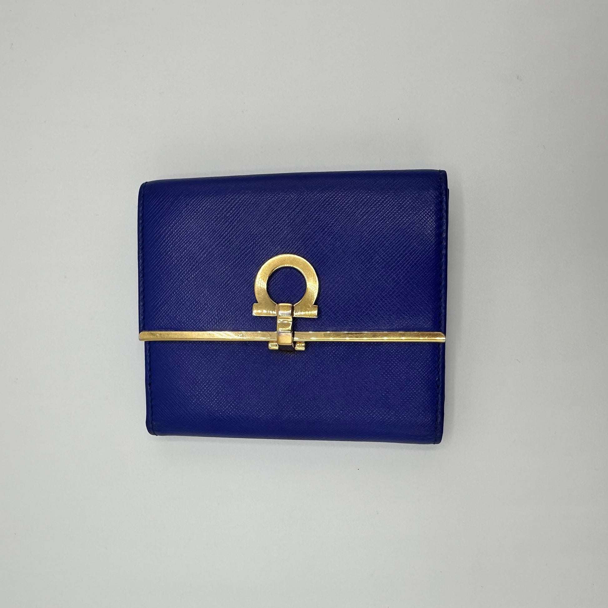 Leather Bi-fold Compact Wallet Blue
