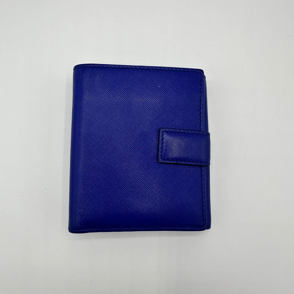 Leather Bi-fold Compact Wallet Blue