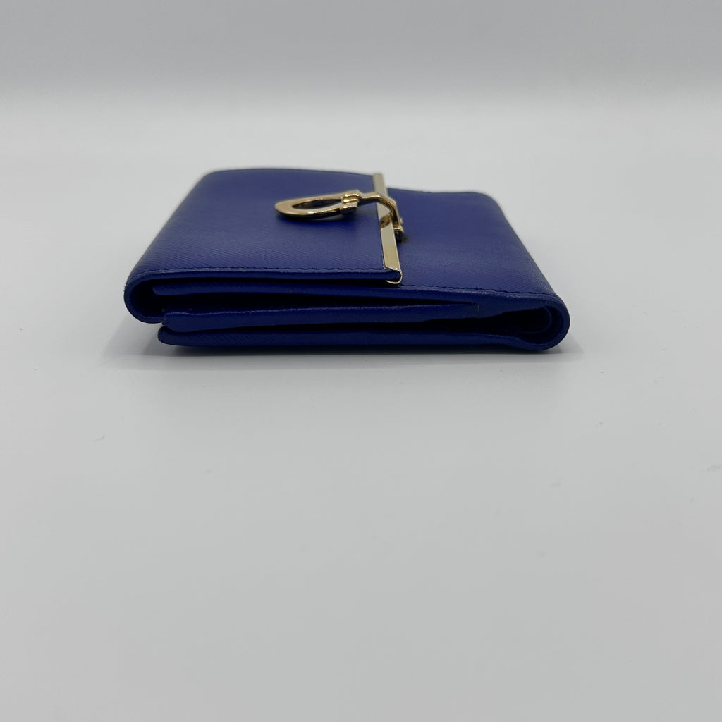 Leather Bi-fold Compact Wallet Blue