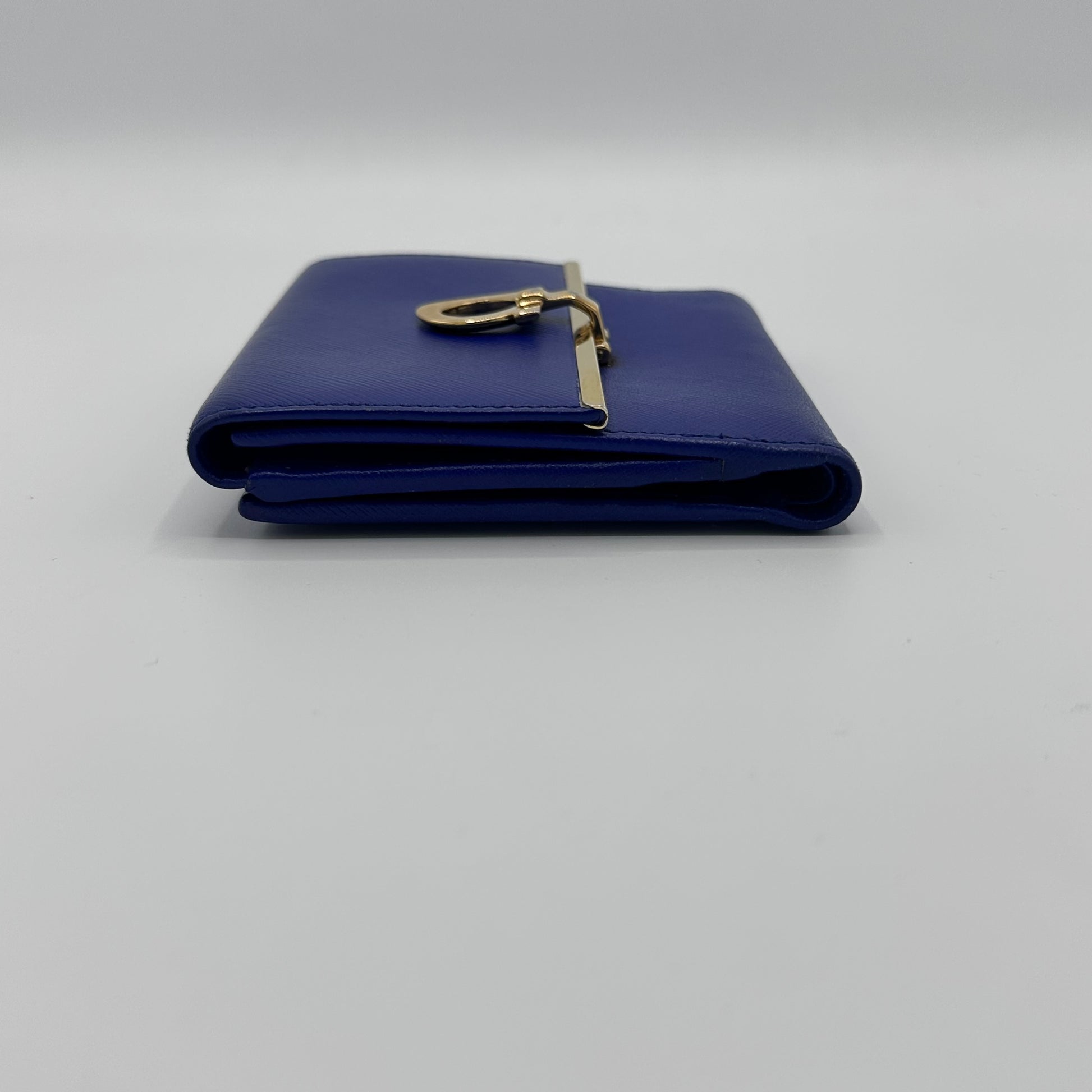 Leather Bi-fold Compact Wallet Blue