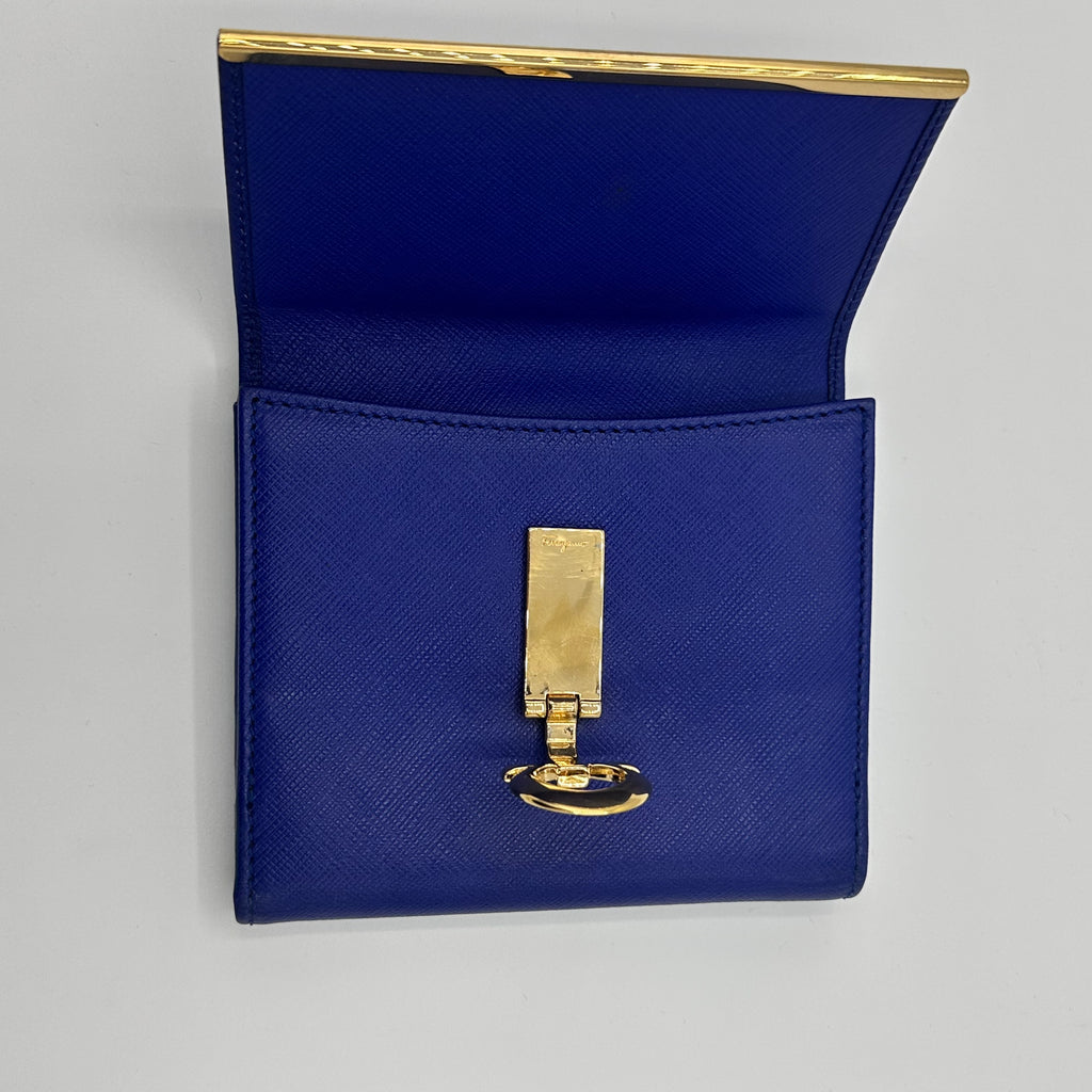 Leather Bi-fold Compact Wallet Blue