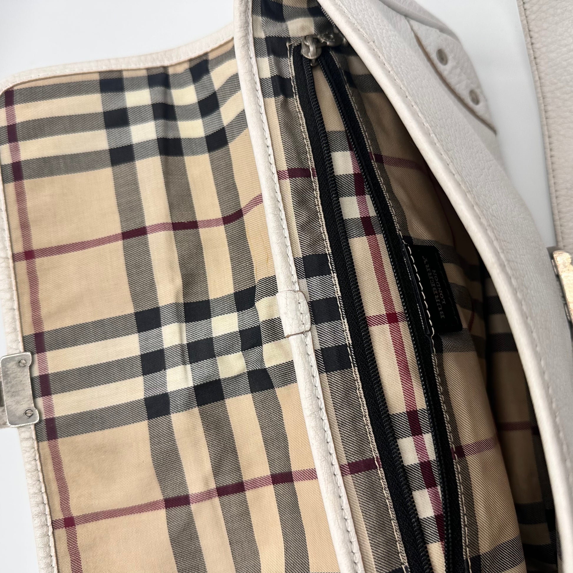 Burberry White Leather Baguette