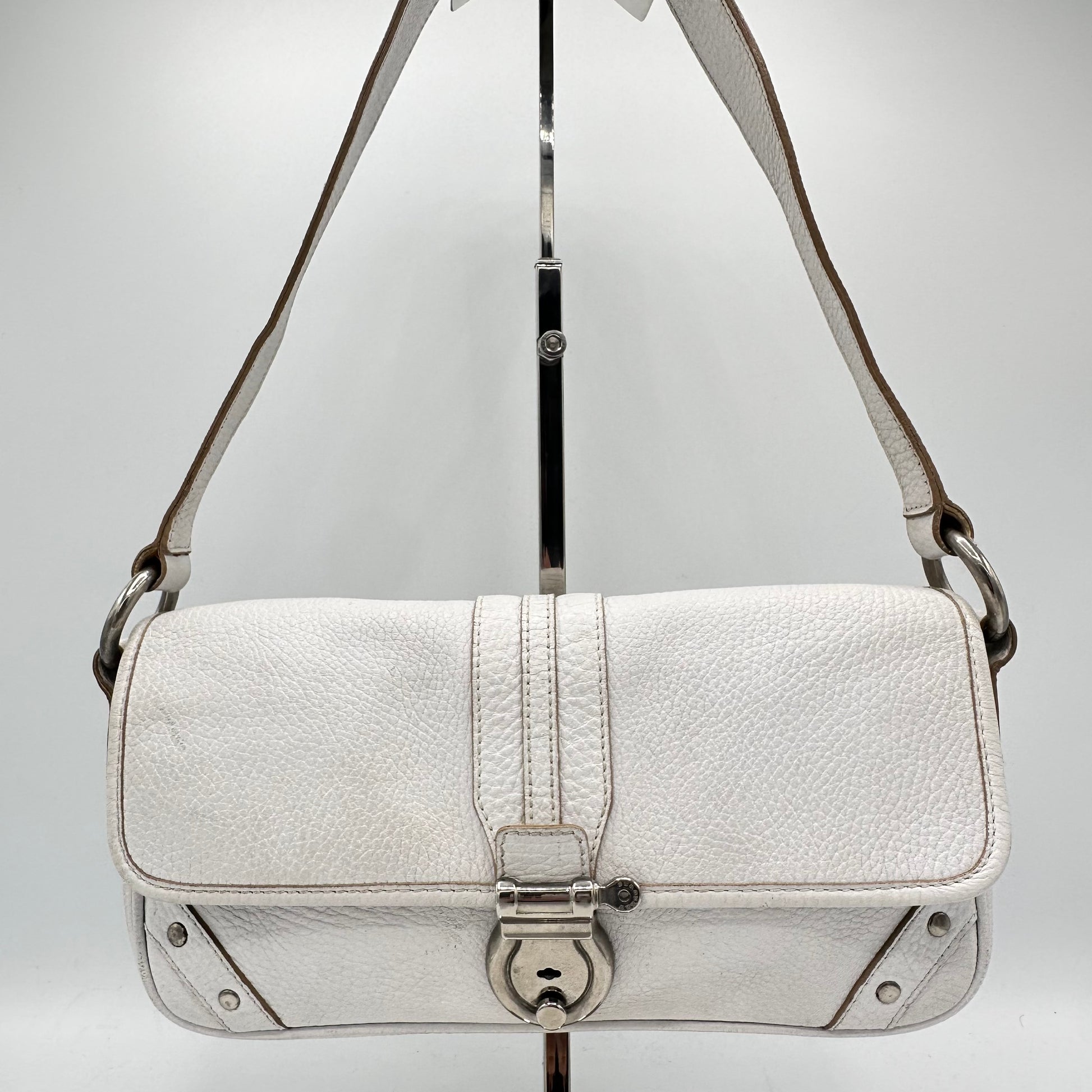 Burberry White Leather Baguette