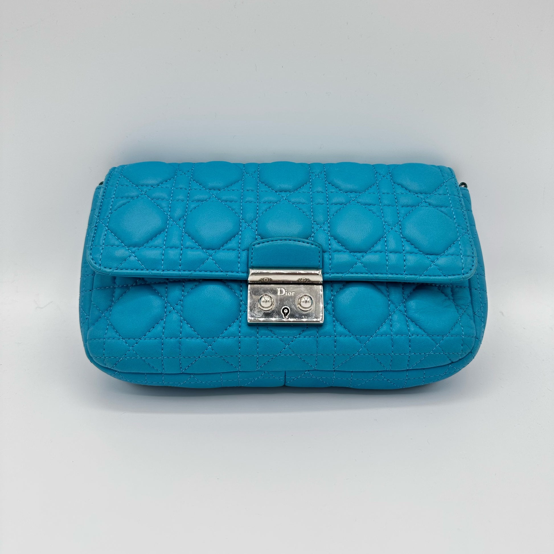 Miss Dior Cannage Chain Wallet Blue