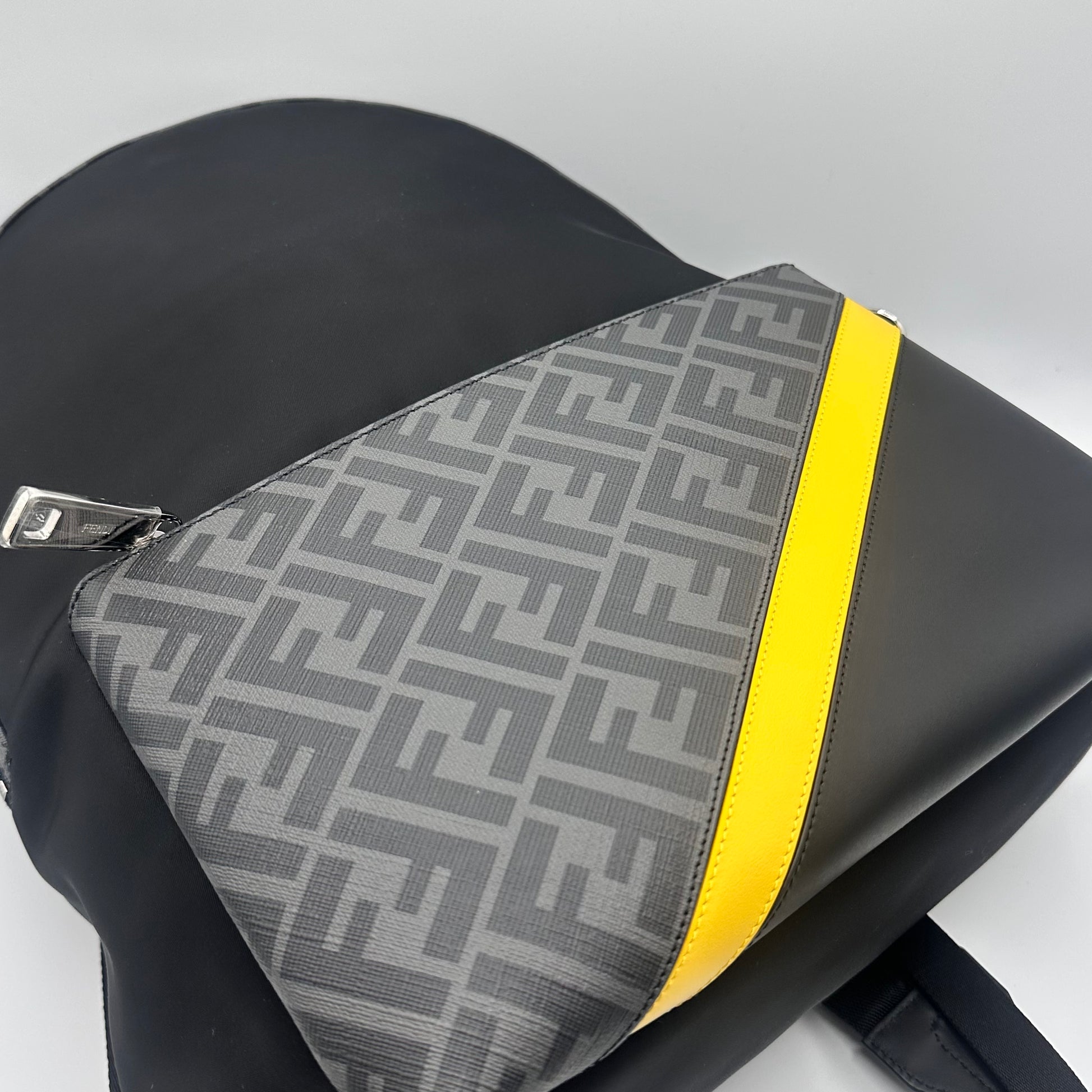 Fendi Black Zucca Coated Canvas and Nylon Diagonal Backpack