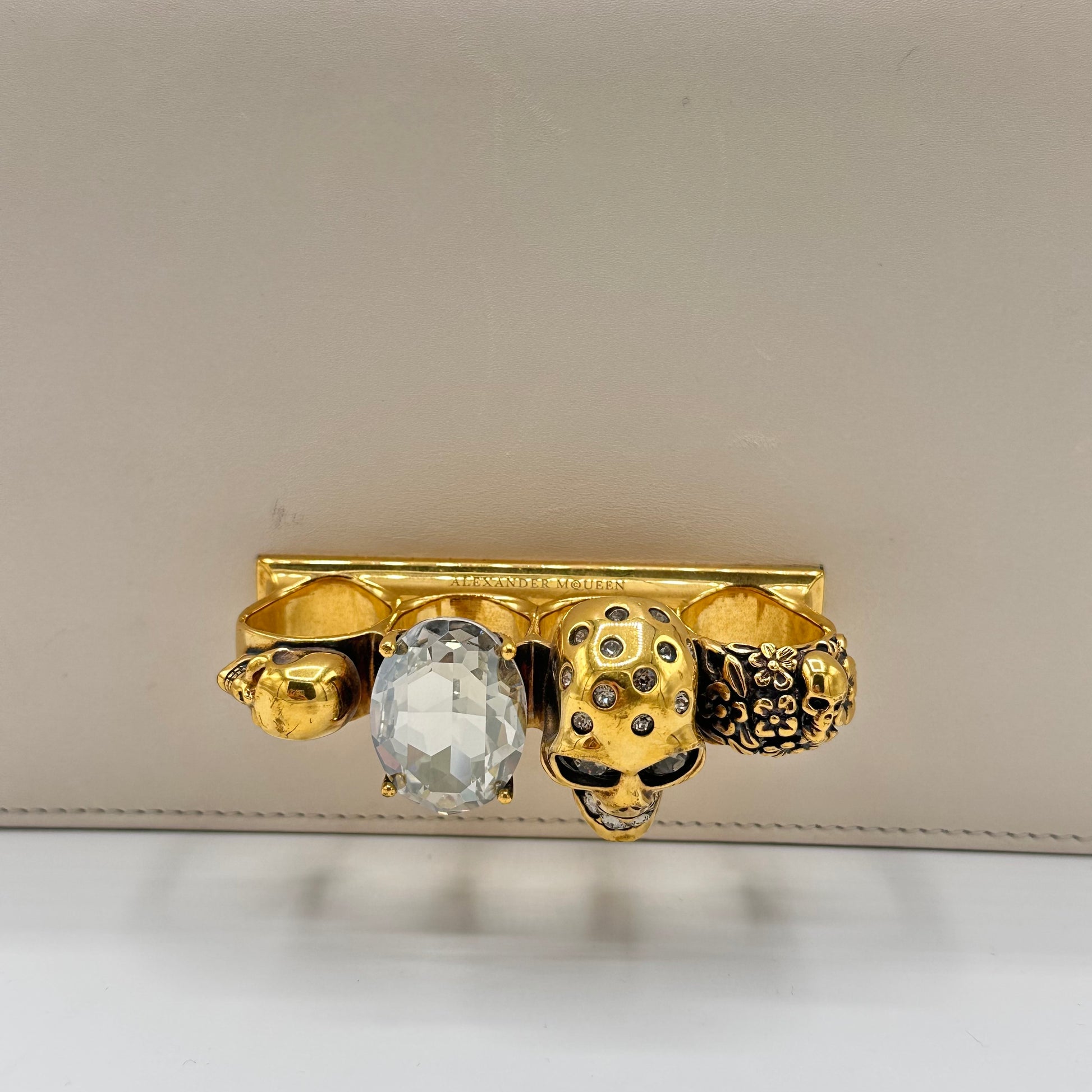 Calfskin Jeweled Satchel Ivory