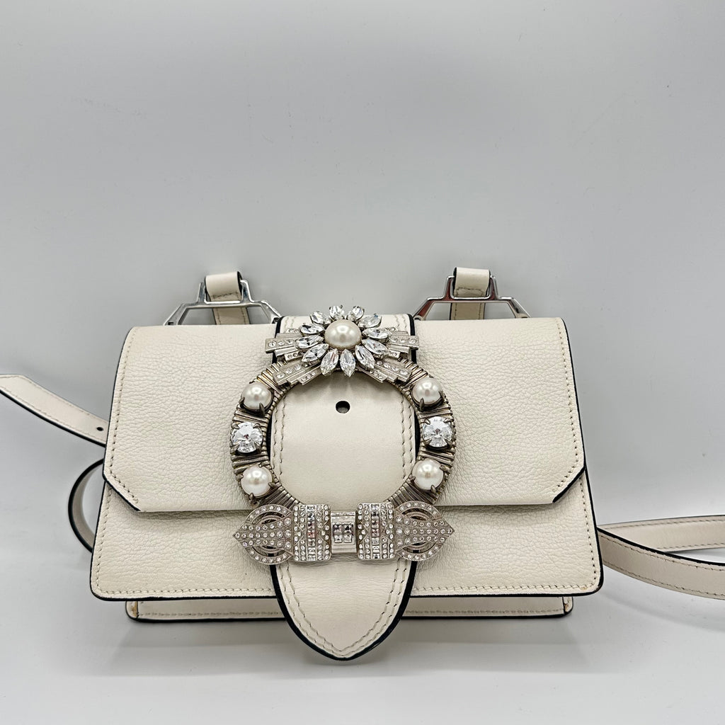 Madras Crystal Buckle Shoulder Bag Leather Small