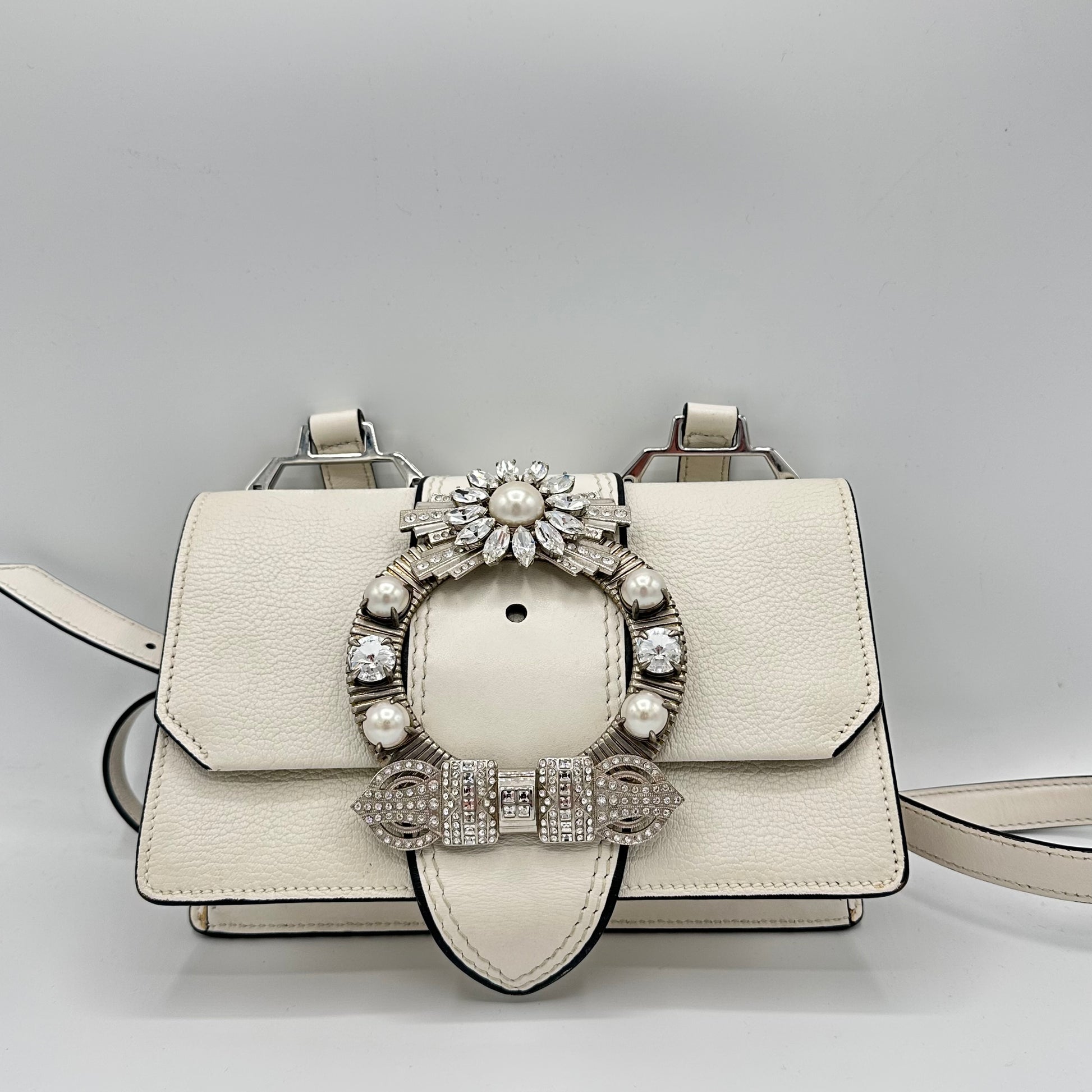 Madras Crystal Buckle Shoulder Bag Leather Small