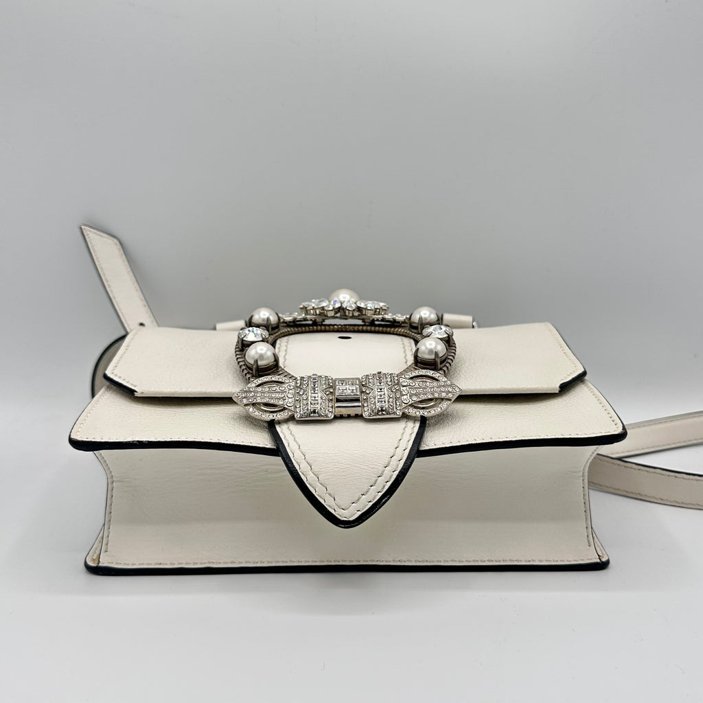 Madras Crystal Buckle Shoulder Bag Leather Small