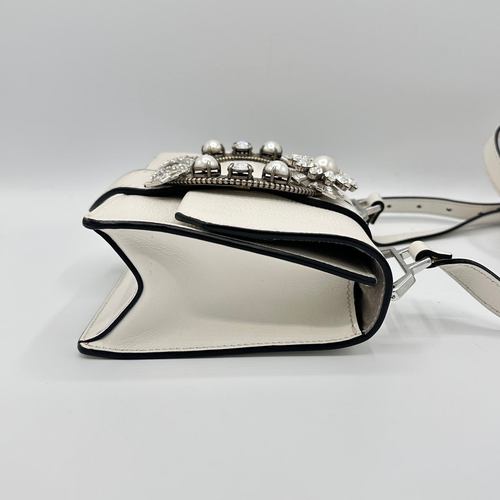 Madras Crystal Buckle Shoulder Bag Leather Small