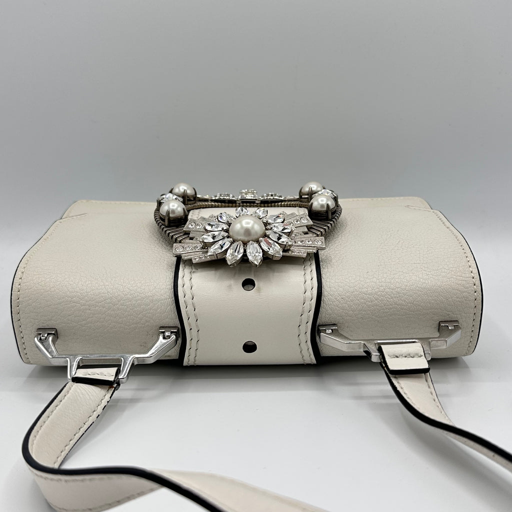 Madras Crystal Buckle Shoulder Bag Leather Small