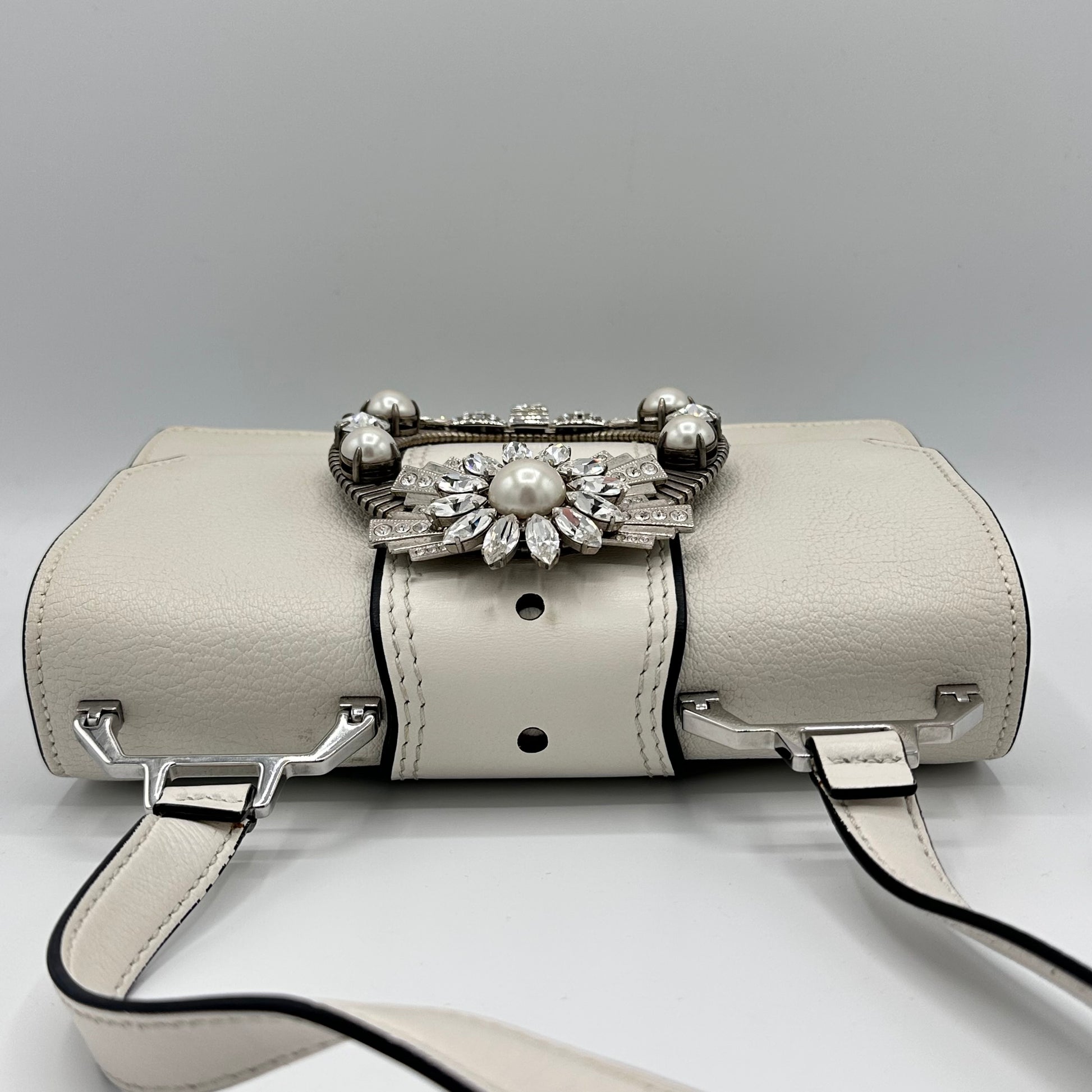 Madras Crystal Buckle Shoulder Bag Leather Small