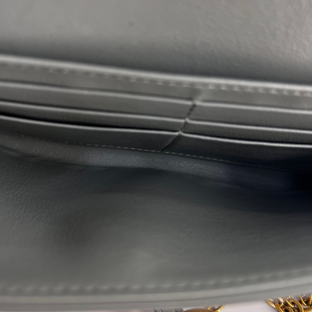 Oblique Saddle Chain Long Wallet Grey with Pouch twins