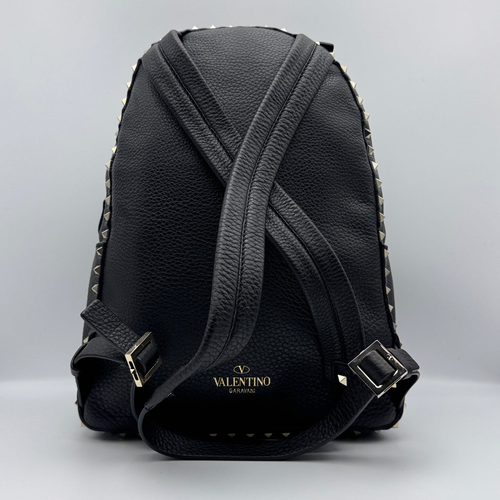 Grained Calfskin Medium Rockstud Backpack Black NJ