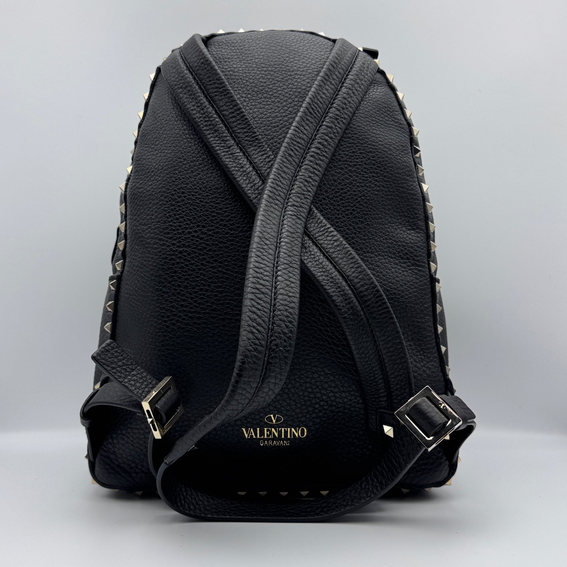 Grained Calfskin Medium Rockstud Backpack Black NJ