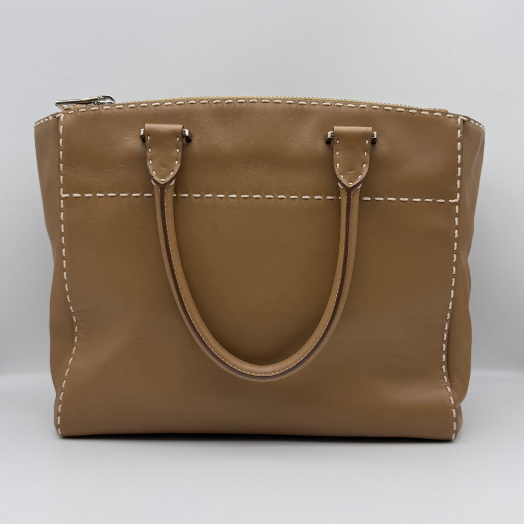 City Calf Small Hand Stitched Galleria Double Zip Tote Caramel NJ