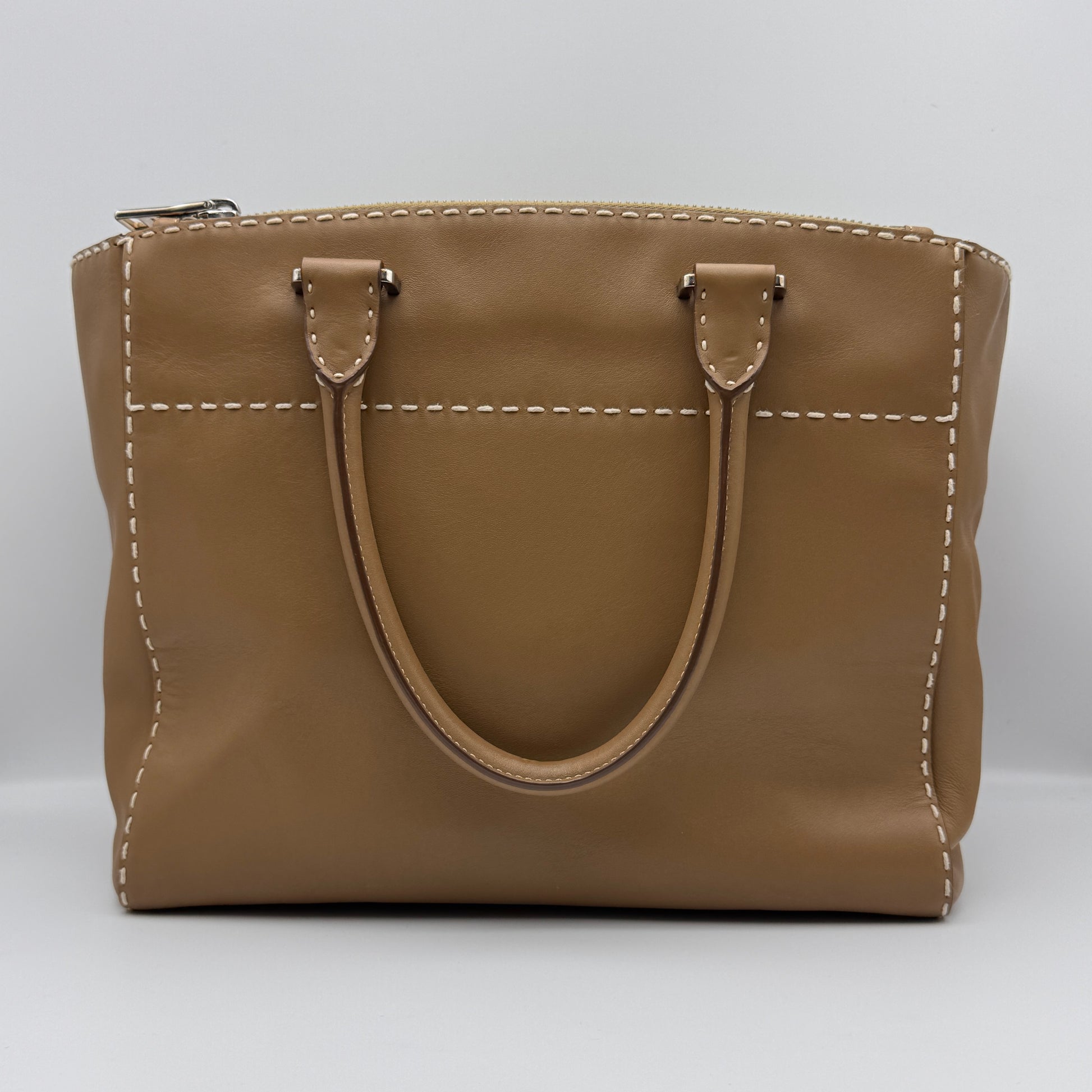 City Calf Small Hand Stitched Galleria Double Zip Tote Caramel NJ