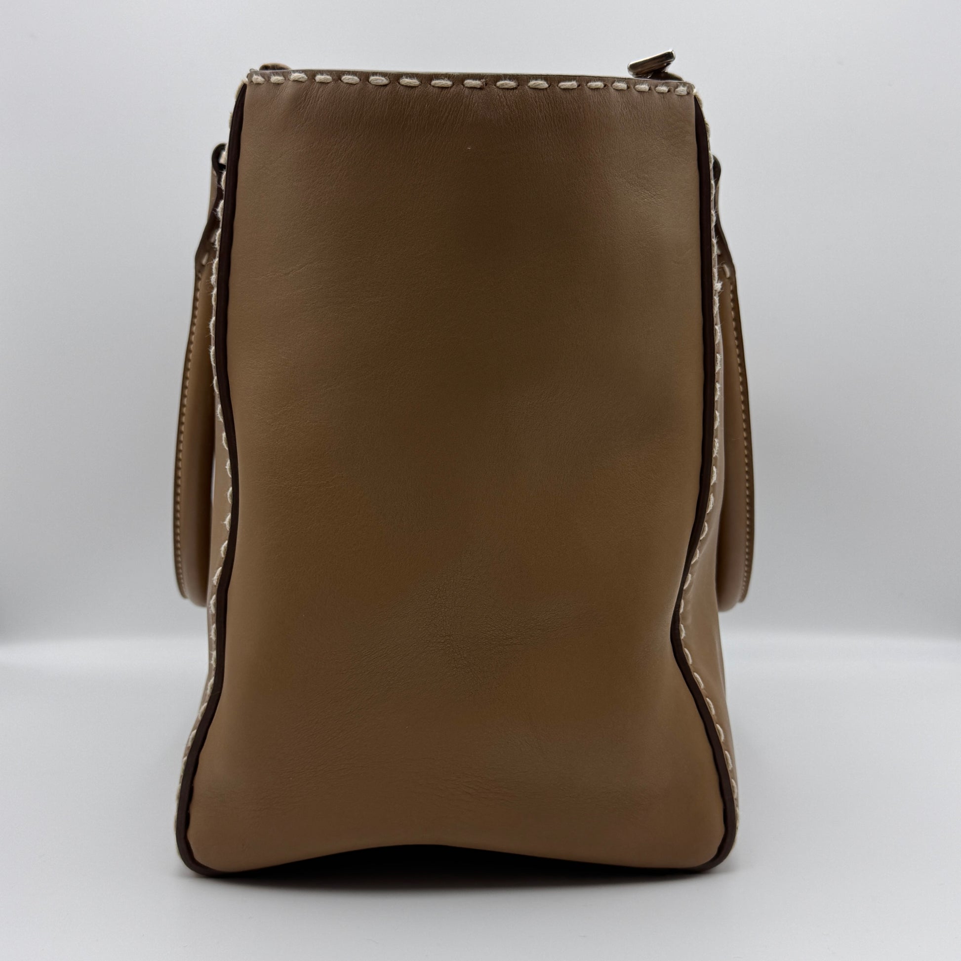 City Calf Small Hand Stitched Galleria Double Zip Tote Caramel NJ