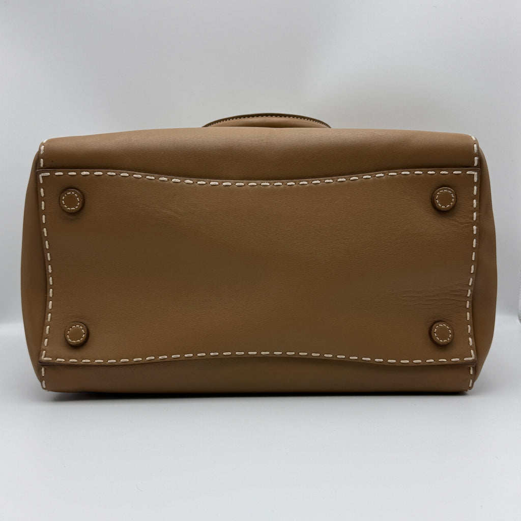 City Calf Small Hand Stitched Galleria Double Zip Tote Caramel NJ
