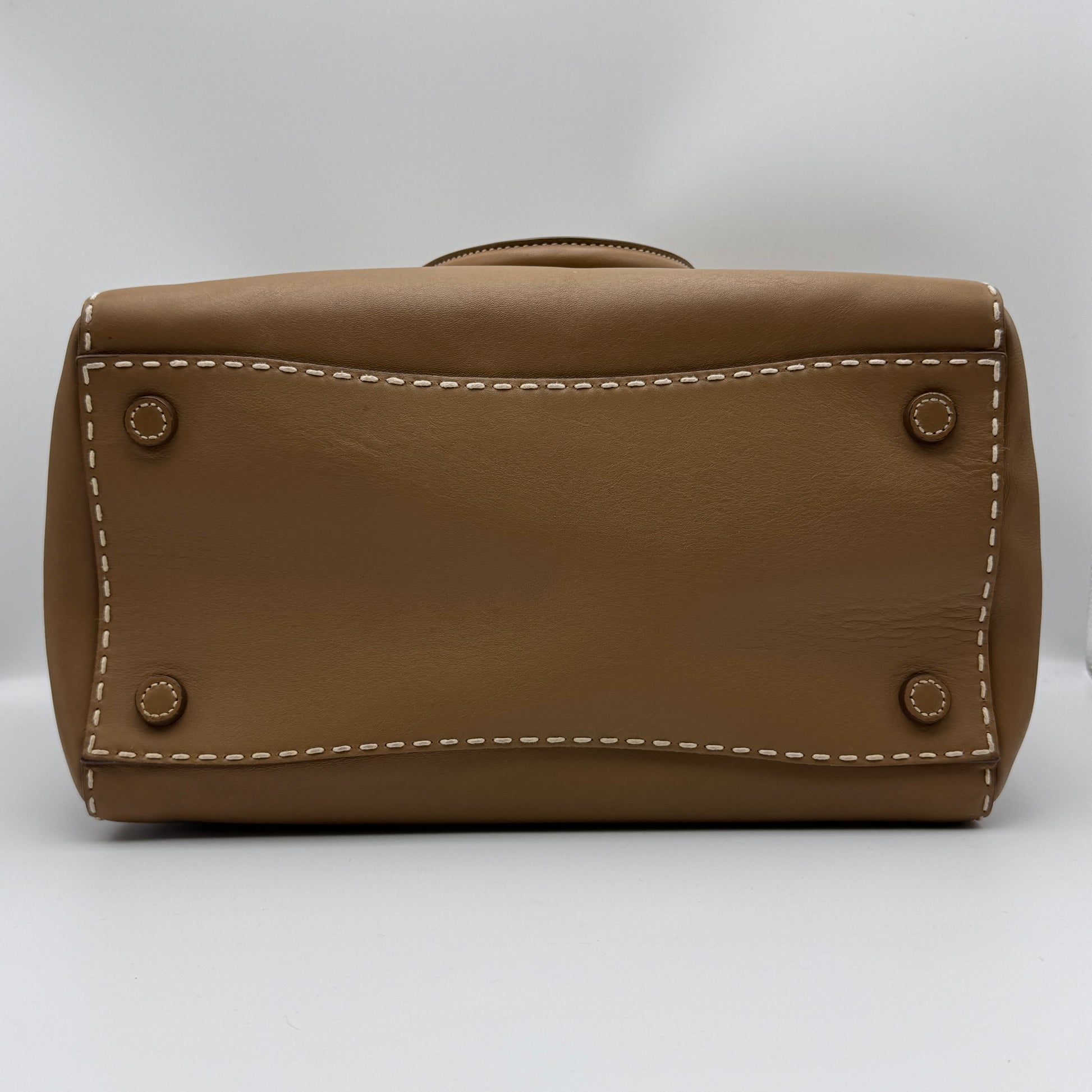City Calf Small Hand Stitched Galleria Double Zip Tote Caramel NJ