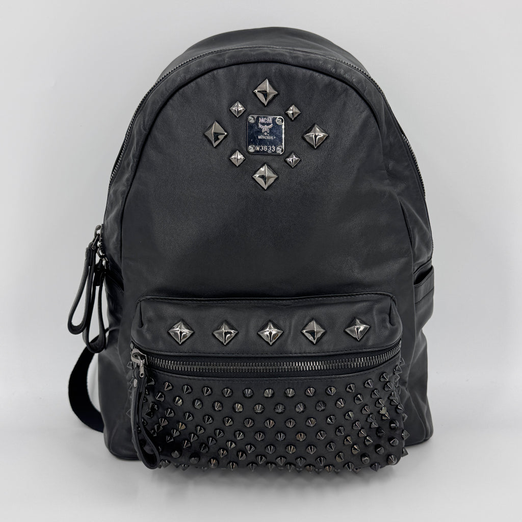 Calfskin Medium Studded Backpack Black NJ
