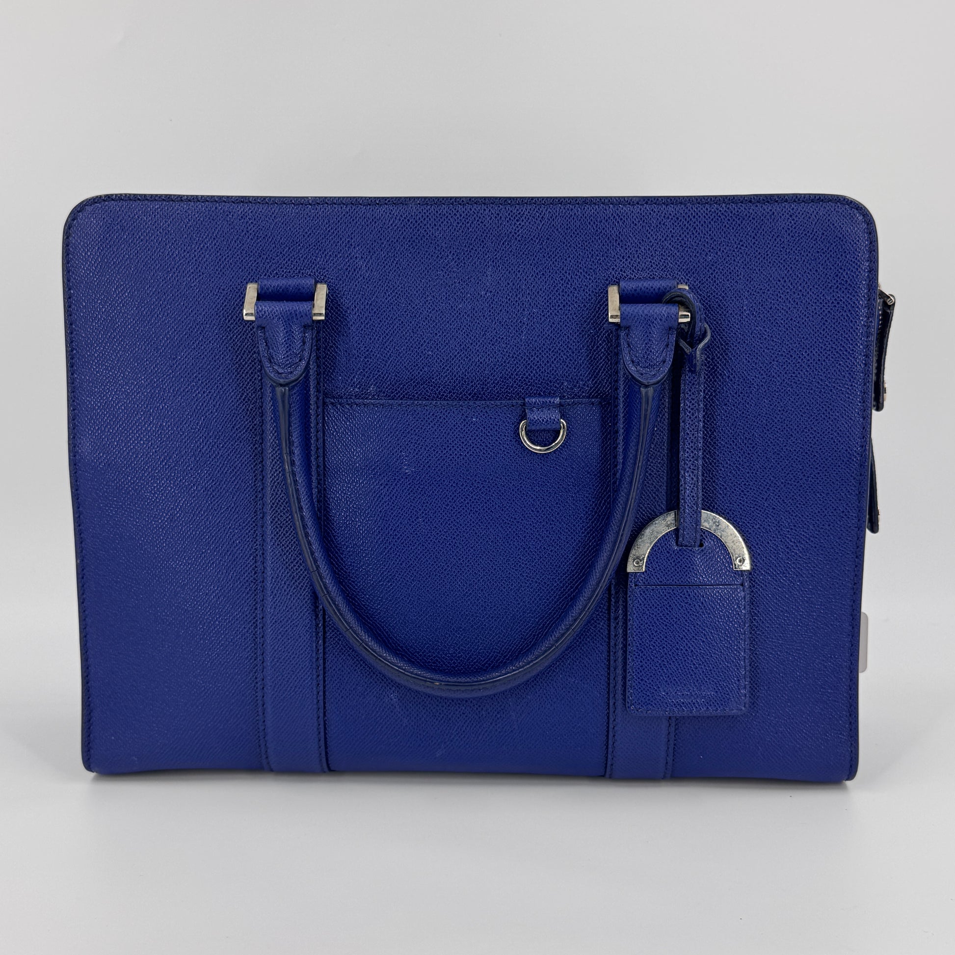 Taupe Blue Grained Leather Briefcase NJ