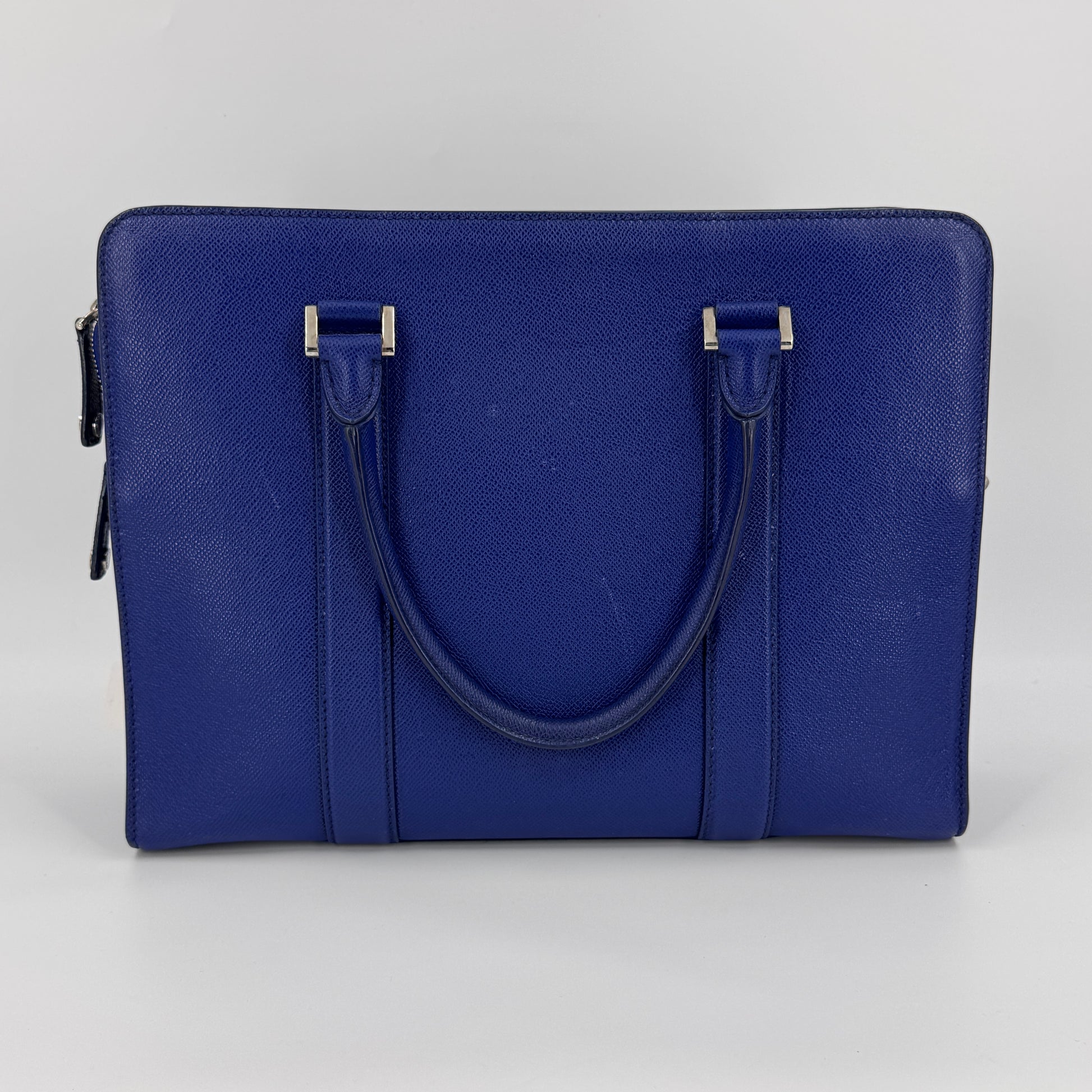 Taupe Blue Grained Leather Briefcase NJ