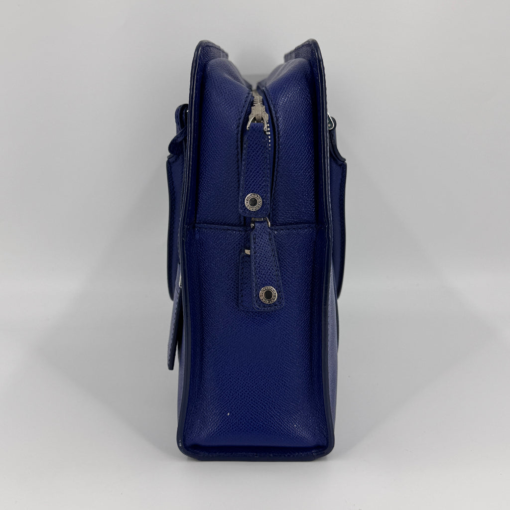 Taupe Blue Grained Leather Briefcase NJ