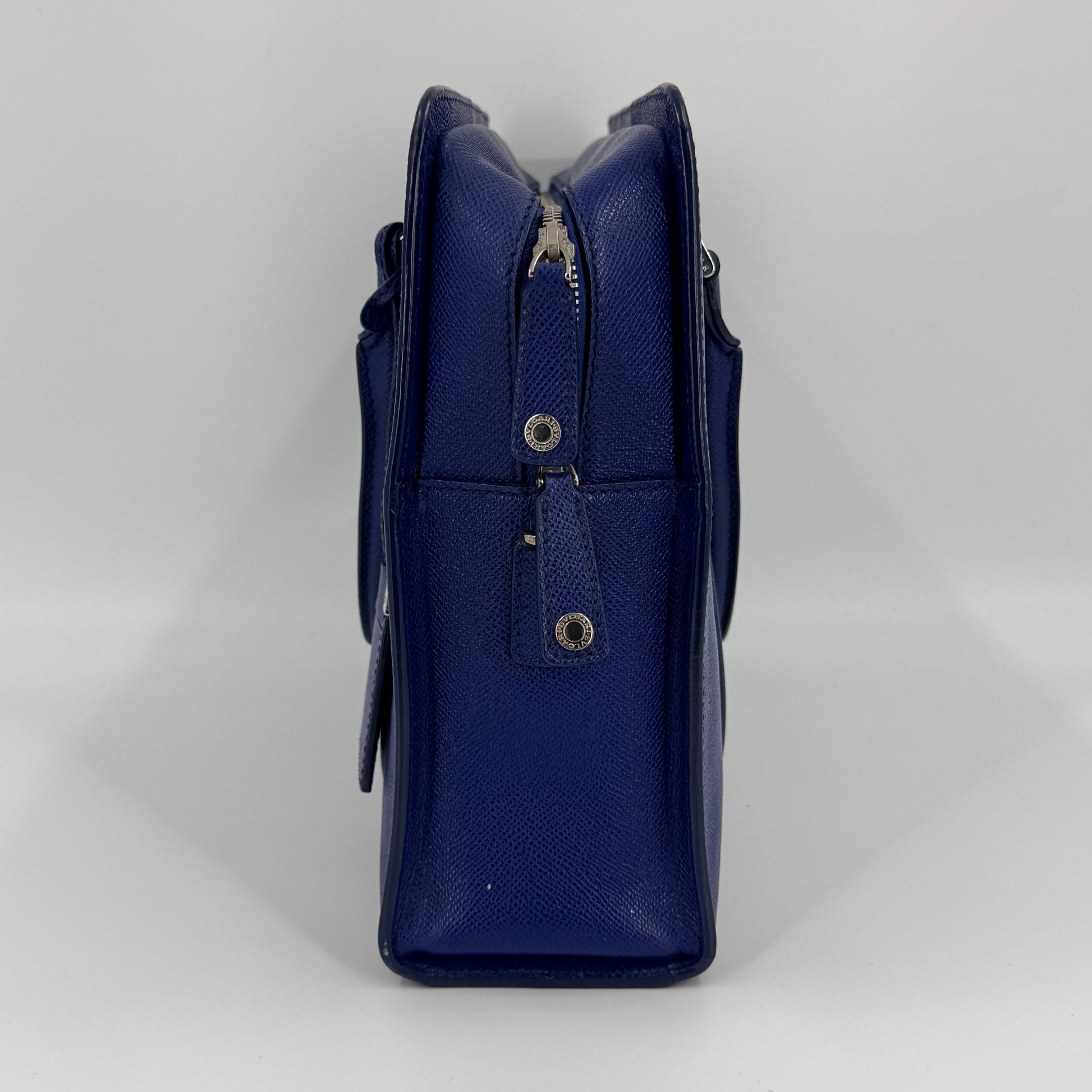 Taupe Blue Grained Leather Briefcase NJ