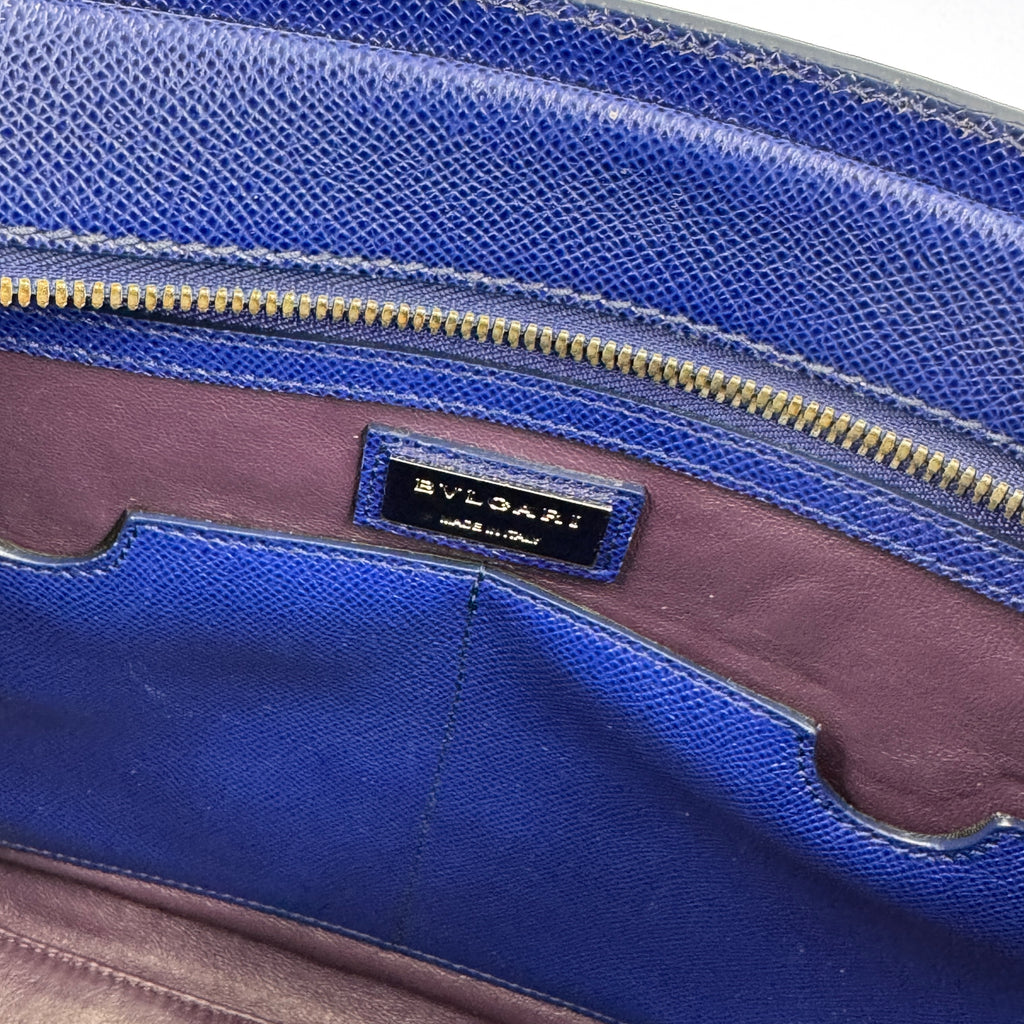Taupe Blue Grained Leather Briefcase NJ